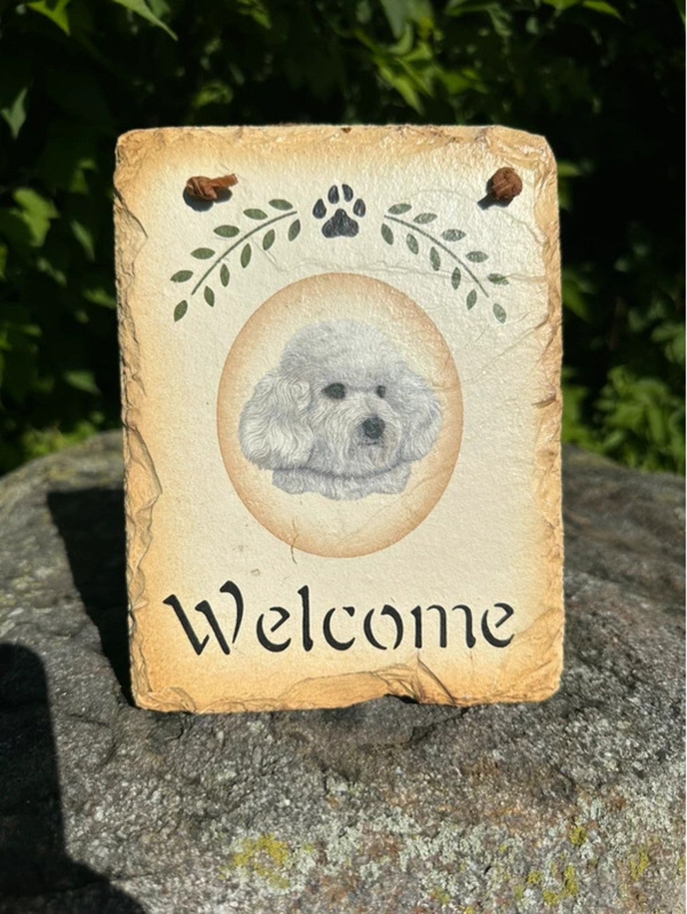 Welcome Slate with Bichon Dog